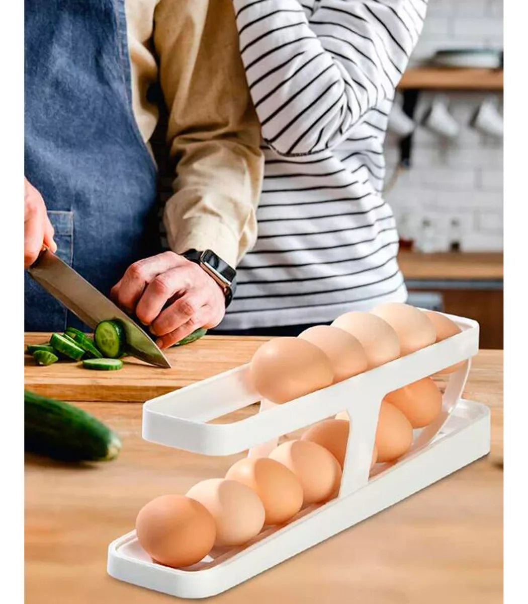 Organizador de bandejas dispensadoras enrollables para huevos, hasta 14 unidades, en color blanco
