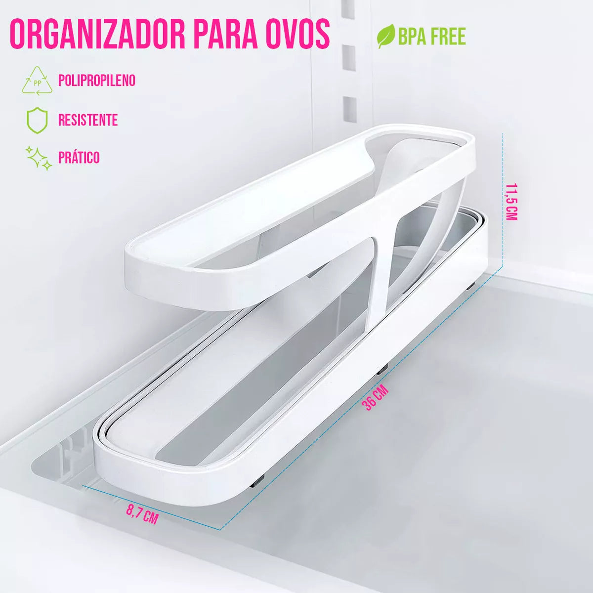 Organizador de bandejas dispensadoras enrollables para huevos, hasta 14 unidades, en color blanco