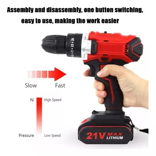 (1)Taladro De Impacto Taladro Eléctrico Portátil 21v 2baterías