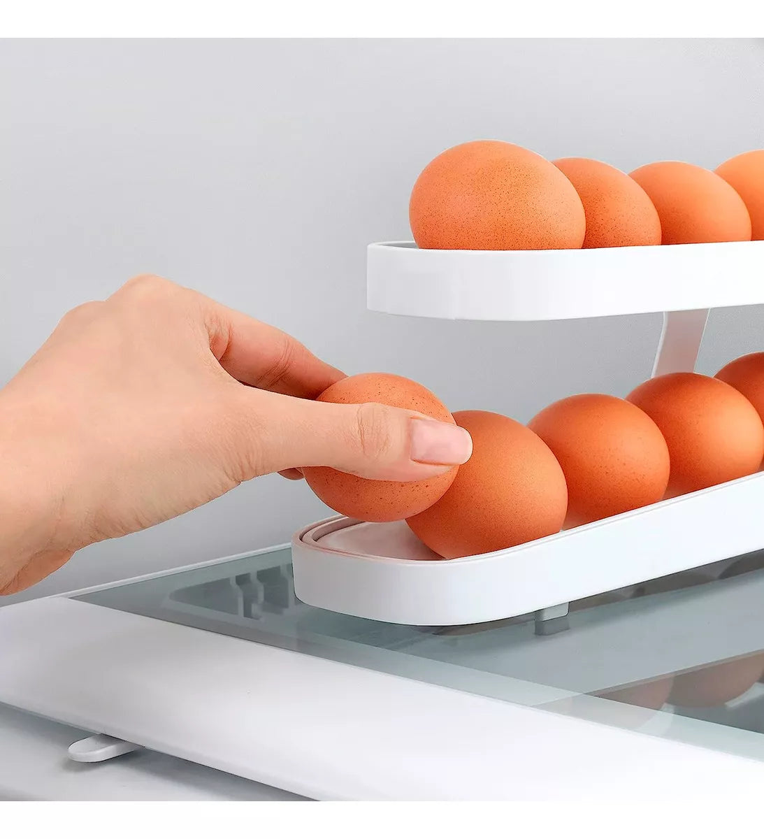 Organizador de bandejas dispensadoras enrollables para huevos, hasta 14 unidades, en color blanco