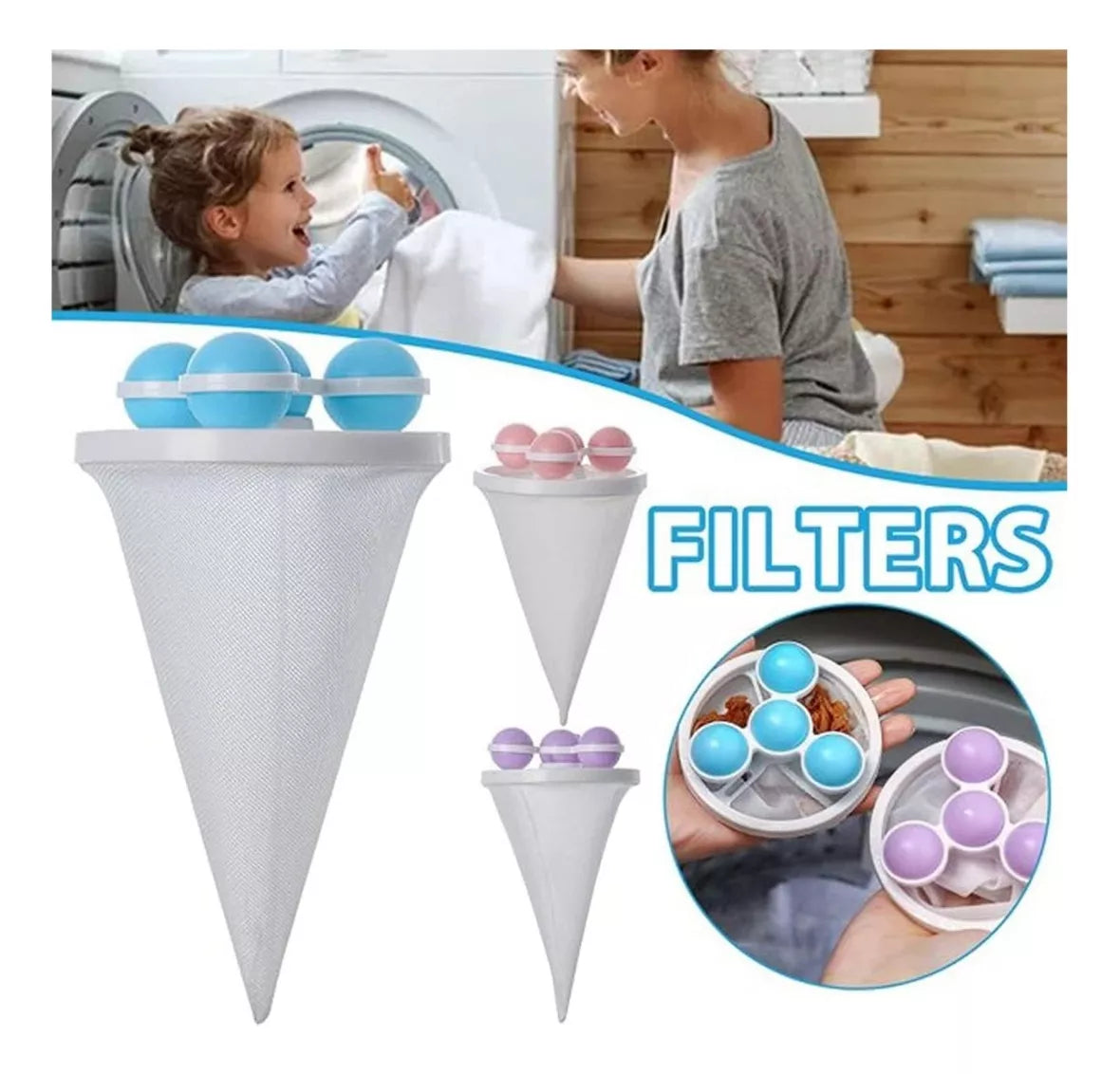 Filtro Atrapa Pelusas para Lavadora 🧺 Recoge Motas, Pelos y Residuos Fácilmente