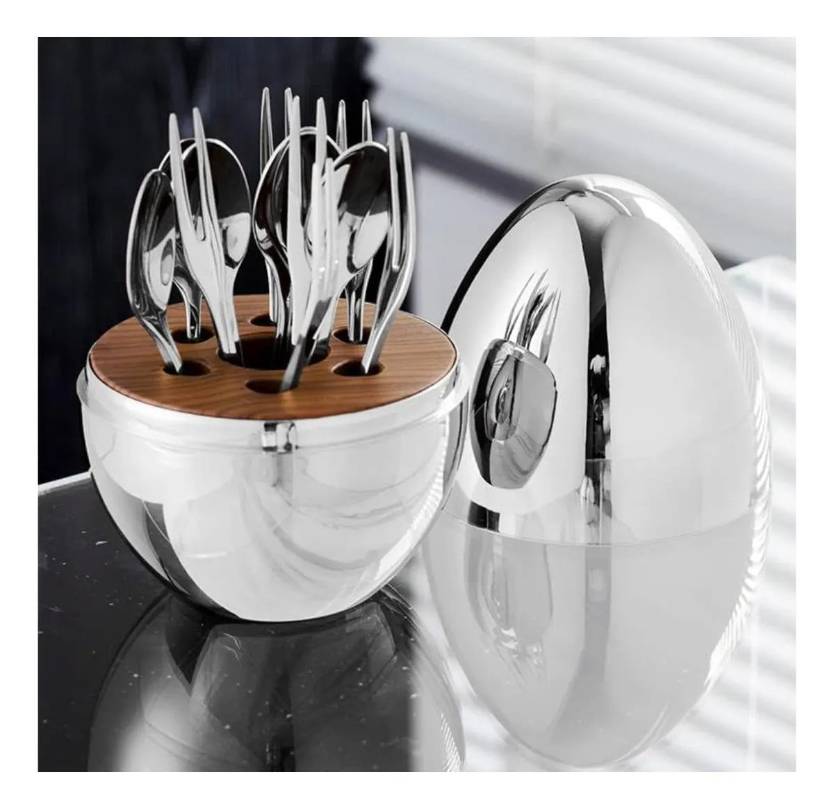 Set de Cubiertos 24 Piezas en Acero Inoxidable 🍴 Con Estuche Portátil Tipo Huevo