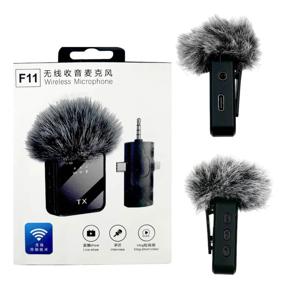 Micrófono Inalámbrico de Solapa F11 🎤 3 en 1 con Doble Emisor – Sonido HD