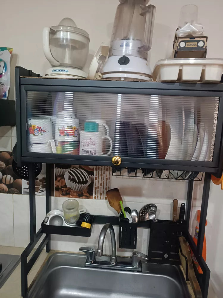 Organizador Y Escurridor Platos Loza Con Tapa Color Negro