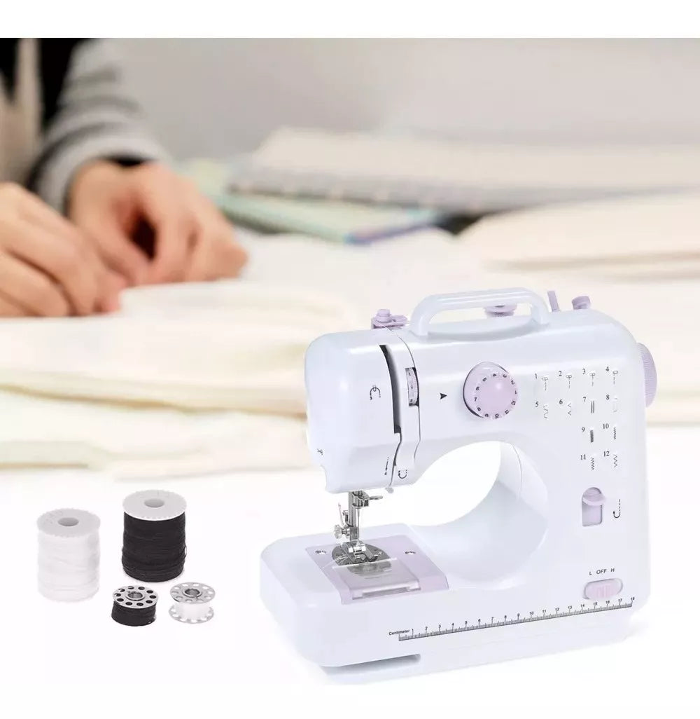 (1)máquina de coser portátil 505A para el hogar, doble velocidad, 12 puntadas integradas para principiantes, máquina de reparación de ropa
