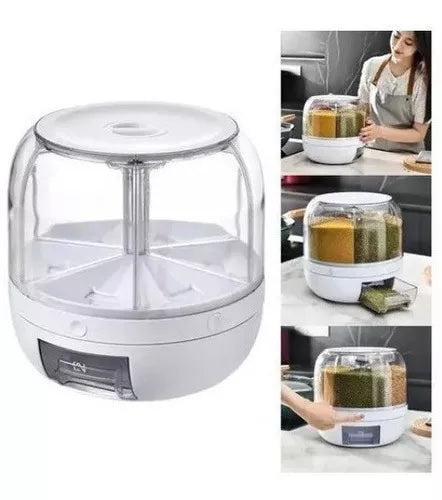 (1)Dispensador De Alimentos Giratorio C, 6 Divisiones, Para Gra Color White