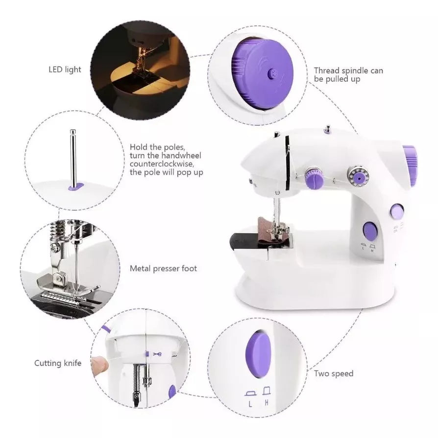 Maquina Portatil Mini Sewing Machine Con Base Para Coser Color Blanco
