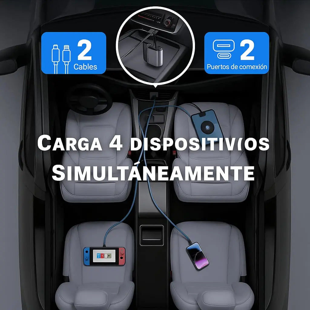 Cargador Celular Carro Carga Rapida Multipuerto Premium