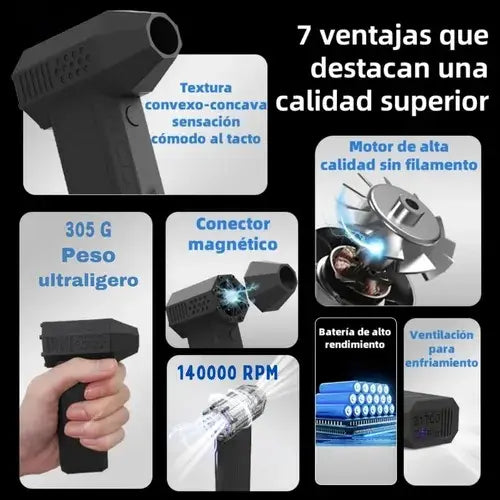 Soplador Aire Portátil Mini Jet Turbo Con Luz LED Recargable Negro