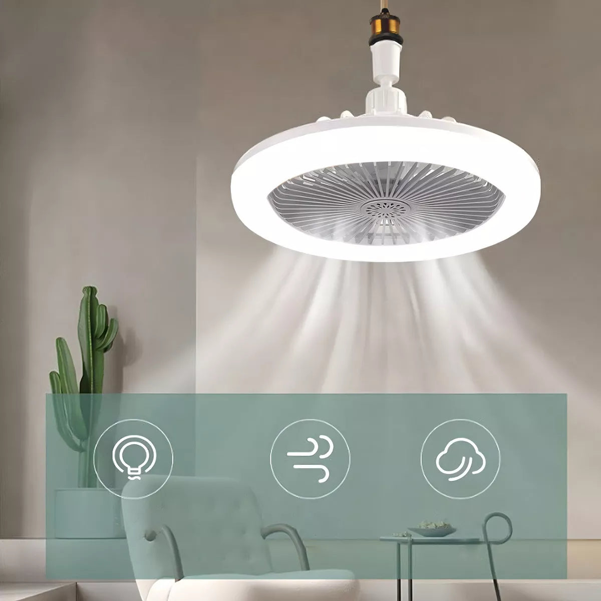 Ventilador De Techo E27 De Con Lámpara Y Control Remoto Color De La Estructura Blanco
