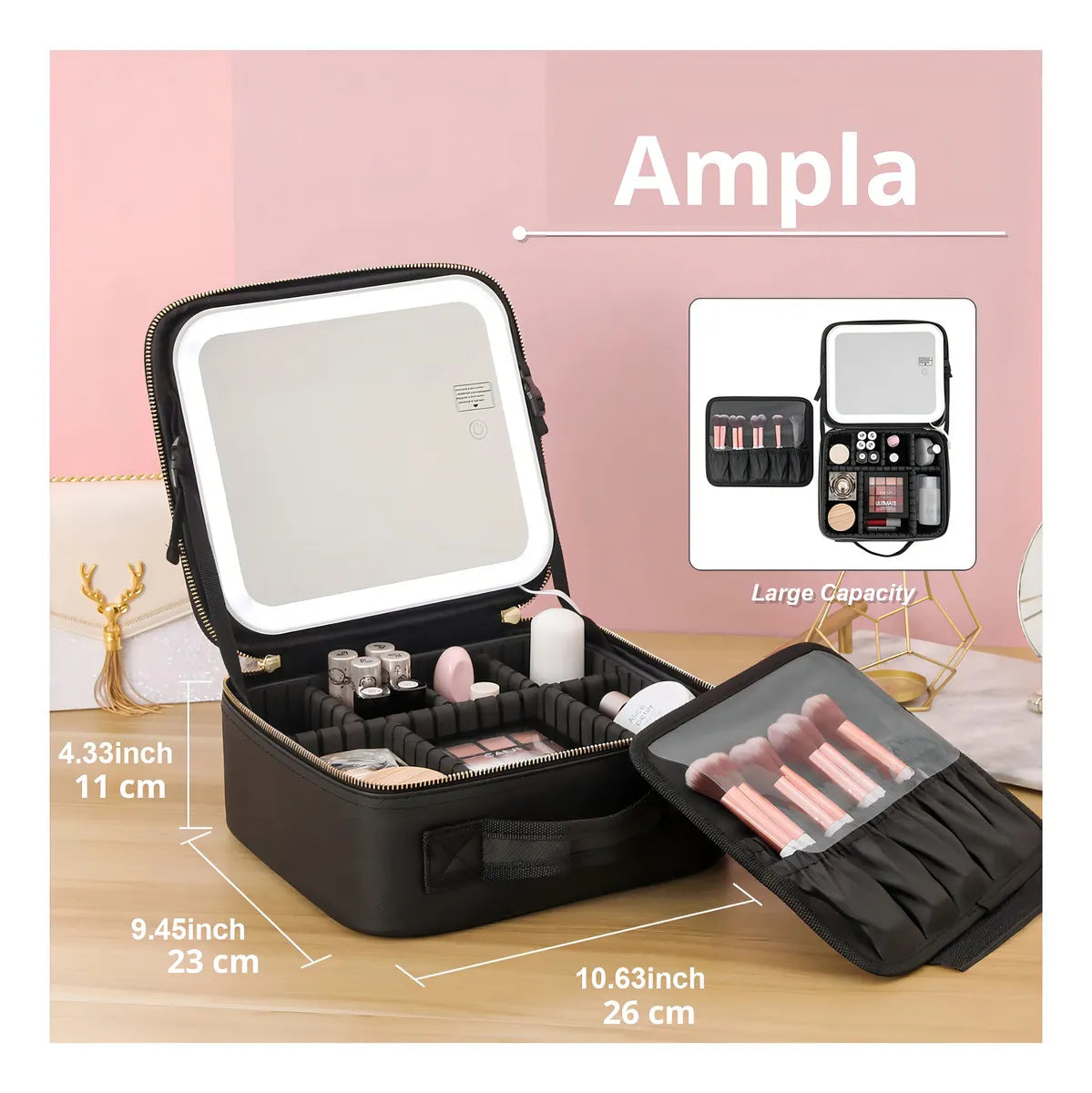 Estuche Cosmética  con Espejo y Luz LED 💄 Organizador de Maquillaje para Viaje