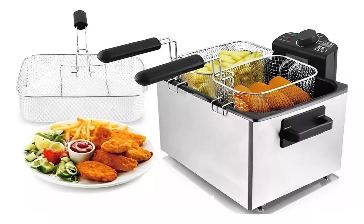 Freidora De Aceite Electrica 2 Cestas En Acero Capacidad 5l