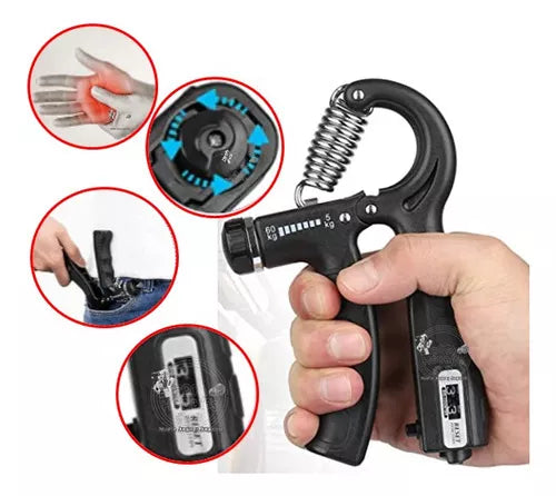 Tensor Hand Grip 60 Kg Contador Fortalece Mano Terapia Brazo Color Negro