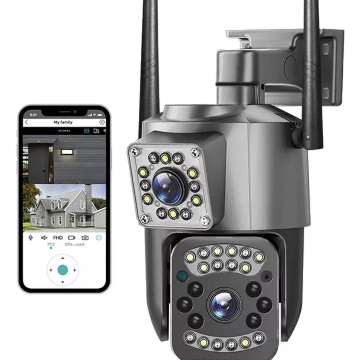 (1)Camara De Seguridad Ptz Doble Lente Alta Definicion Exterior Color Gris Oscuro
