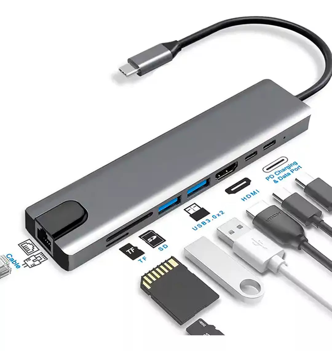 (1)Generico hub adaptador usb C 8 En 1