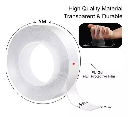 Cinta Adhesiva Nano Cinta De Silicona Lavable De Doble Cara 5 metros