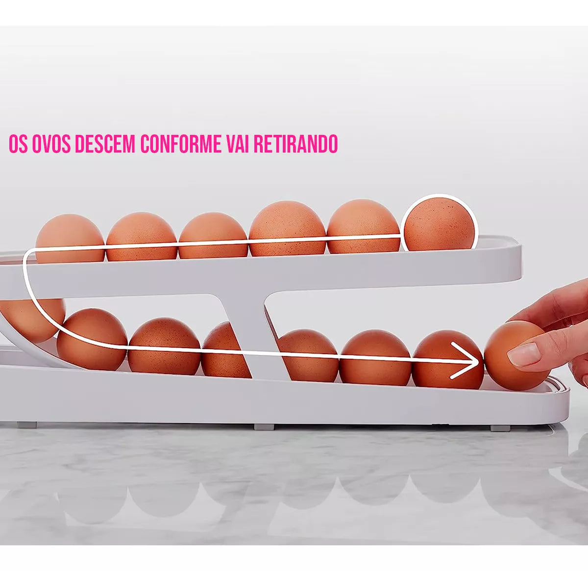 Organizador de bandejas dispensadoras enrollables para huevos, hasta 14 unidades, en color blanco