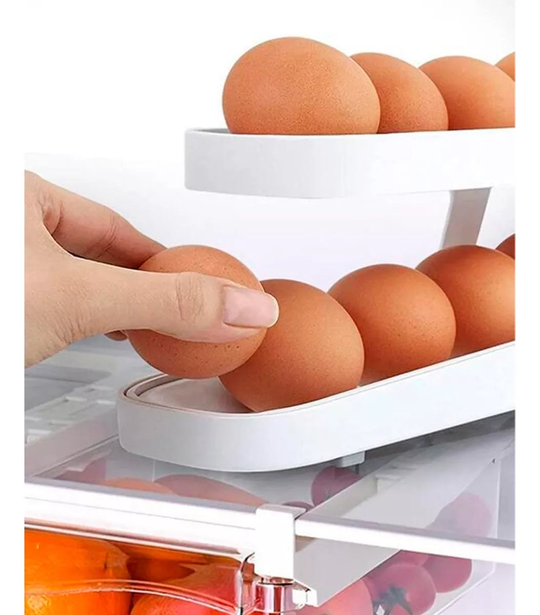 Organizador de bandejas dispensadoras enrollables para huevos, hasta 14 unidades, en color blanco