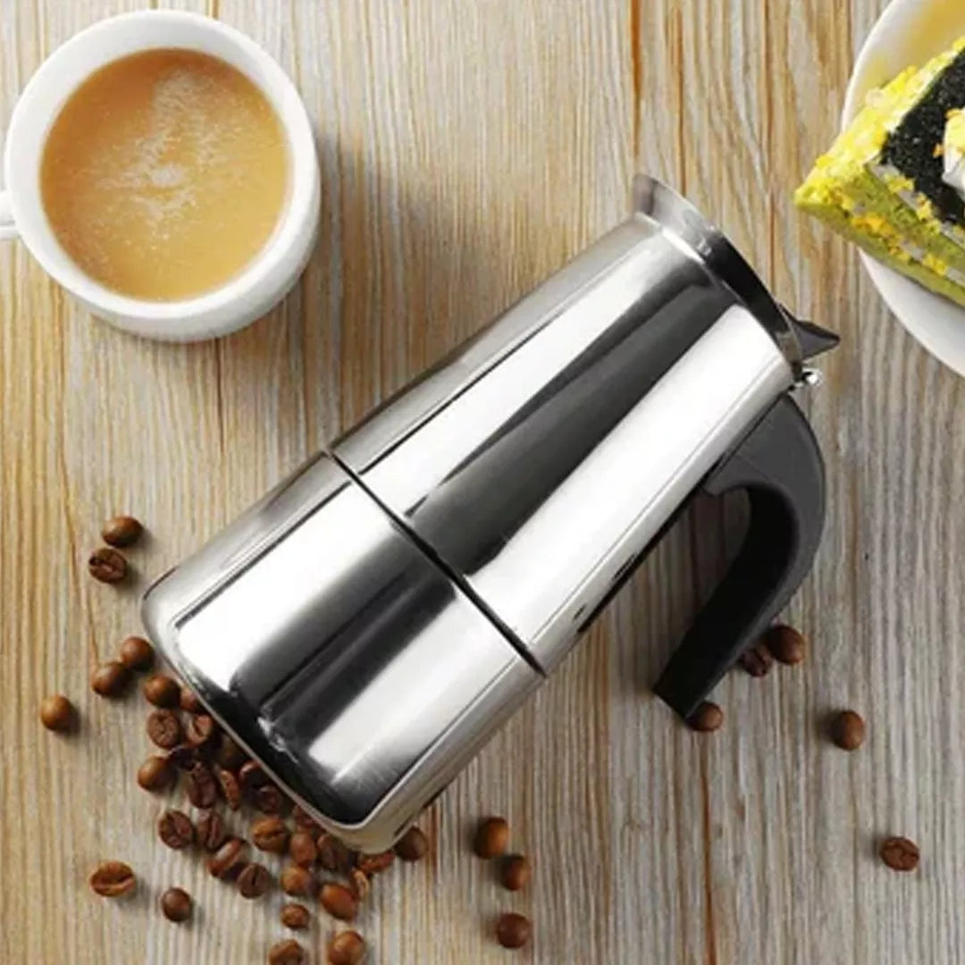 Cafetera Espresso Maker 9 Tazas manual plateada italiana