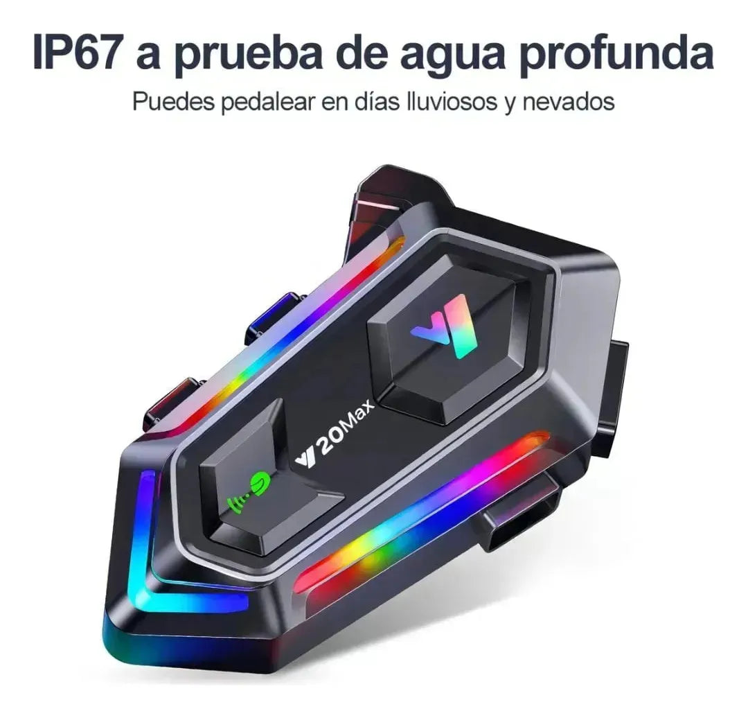 Intercomunicador Bluetooth Y20 Max para Casco 🏍 Manos Libres, Impermeable y Luz RGB