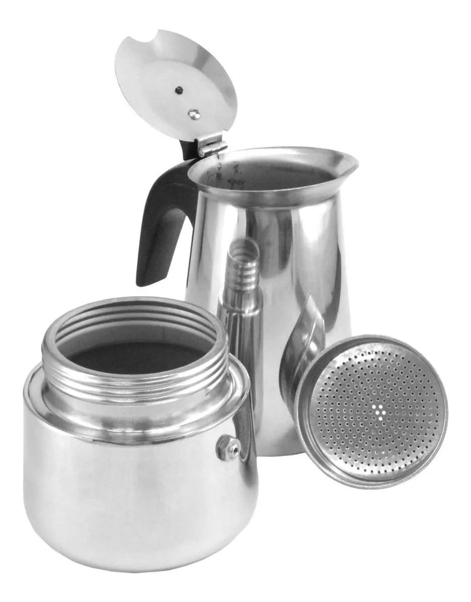 Cafetera Espresso Maker 9 Tazas manual plateada italiana