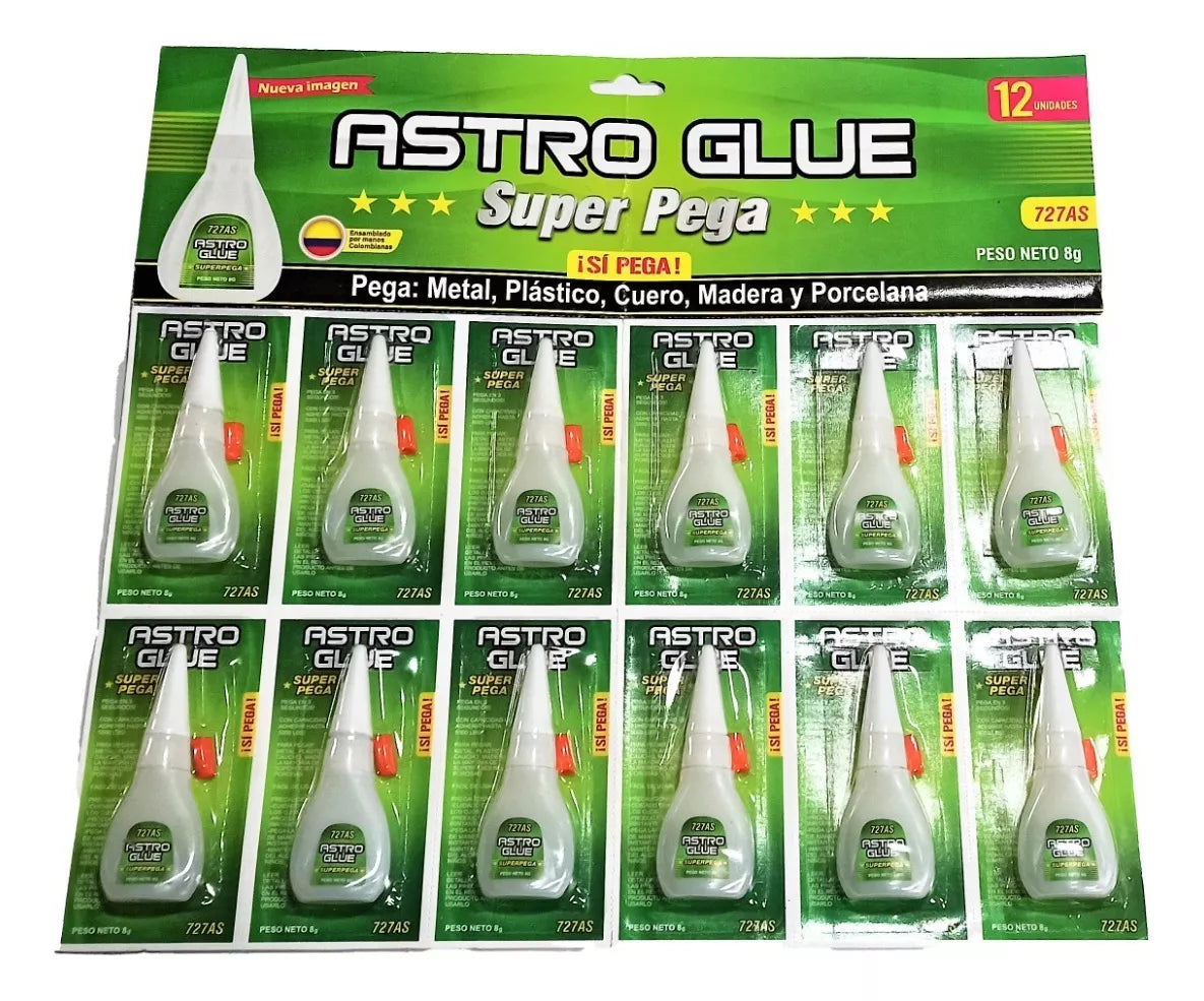 (1)Pegante Instantáneo Super Astro Glue Super Pega Cartón X 12