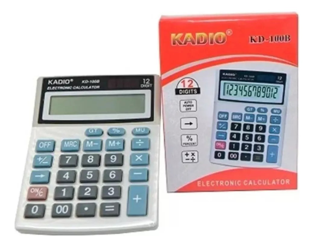 Calculadora De Escritorio Kadio Kd-100b 12 Digitos + Pila Color Plateado