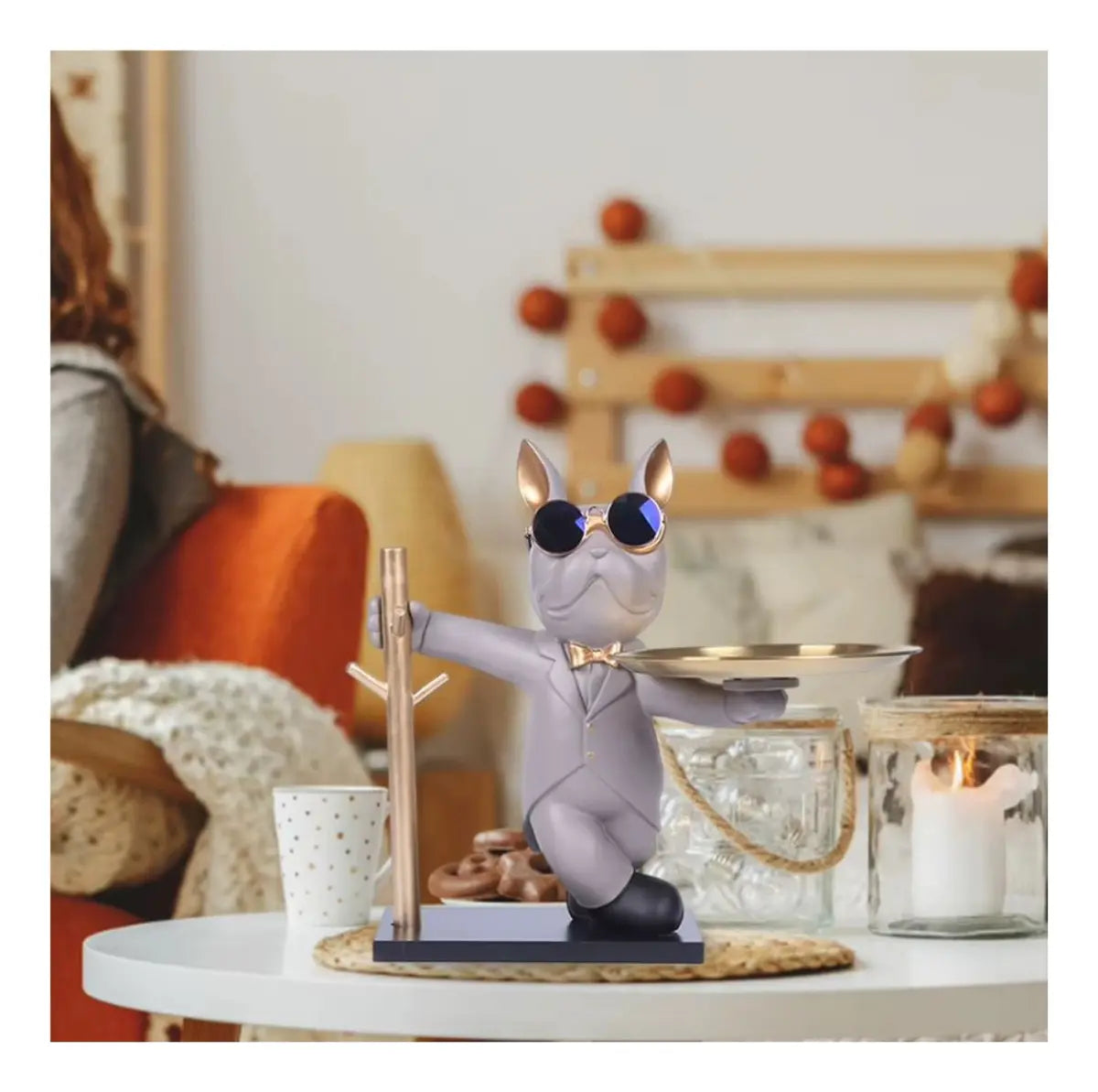 Figura Decorativa de Perro con Bandeja 🐶 Organizador Elegante para Entrada y Hogar
