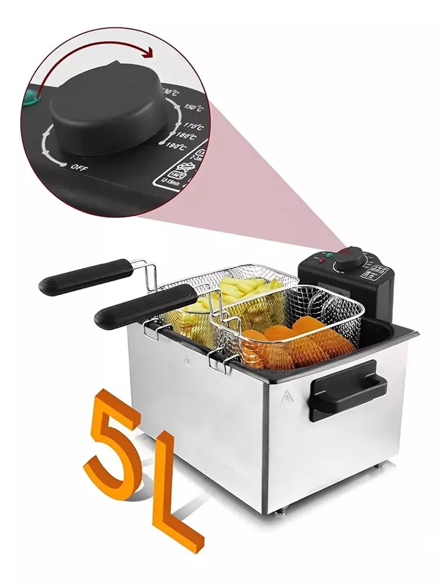 Freidora De Aceite Electrica 2 Cestas En Acero Capacidad 5l