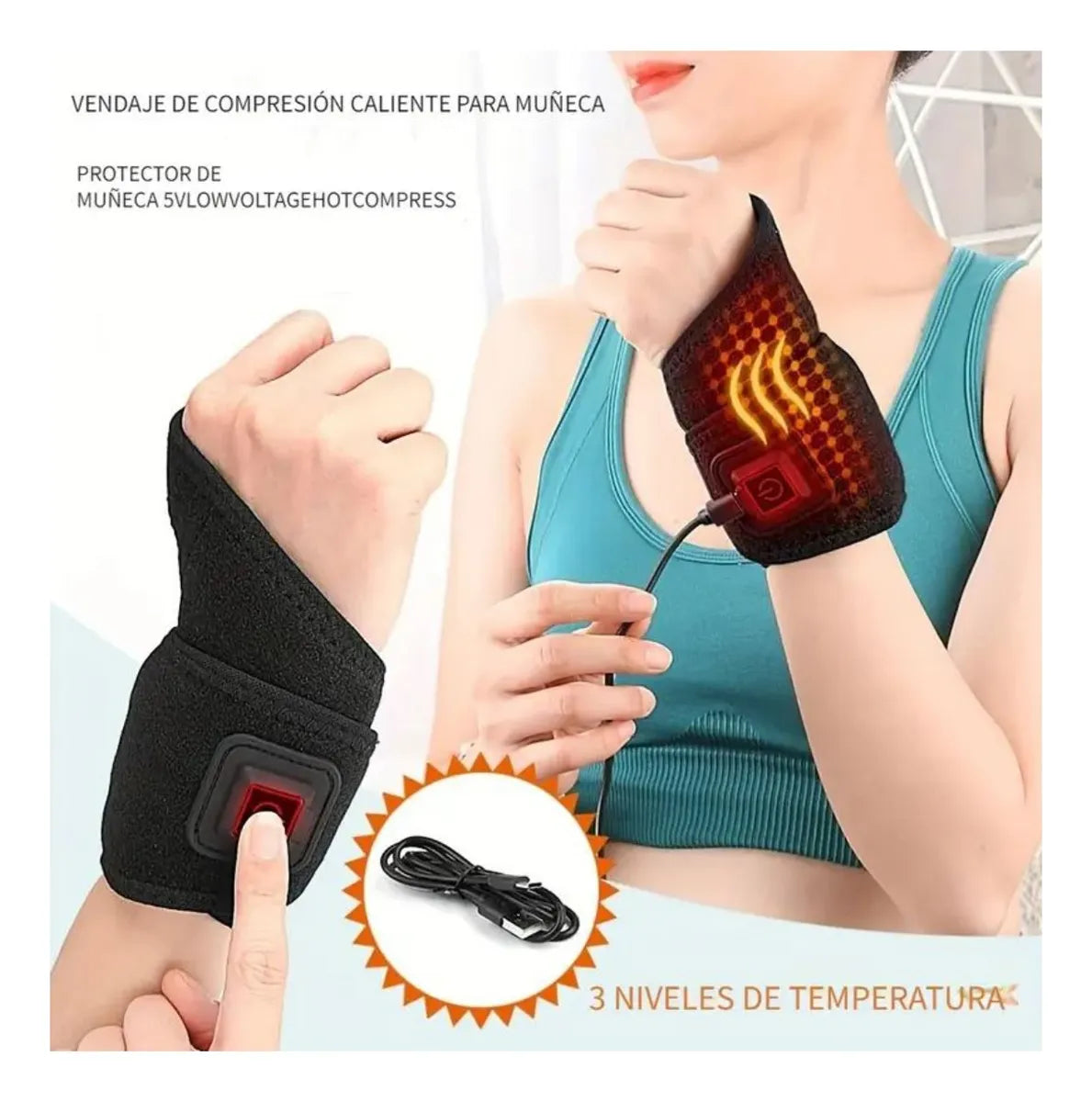 Muñequera Térmica Eléctrica para Dolor 🔥 3 Niveles de Calor y Alivio Cómodo