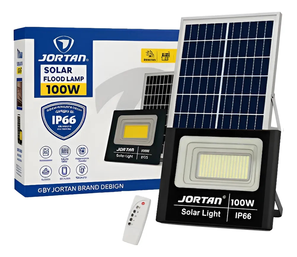 Reflector Solar Jortan 100W LED Exterior – Iluminación Potente sin Consumo ☀️