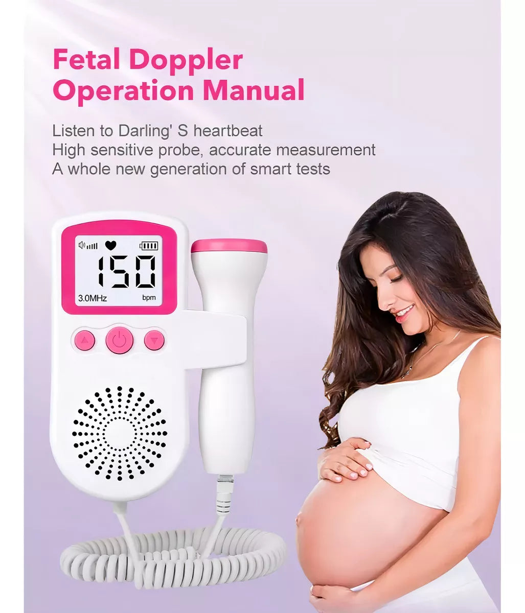 Audífono cardíaco para bebés, monitor de sonar Doppler fetal, color rosa