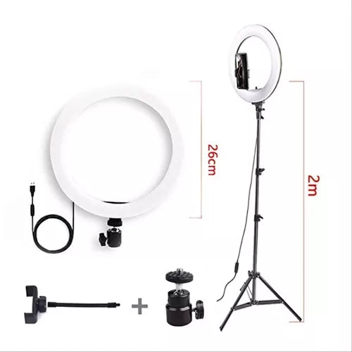 Aro De Luz 26 Cm Con Trípode 2mt Profesional 3 Climas De Luz