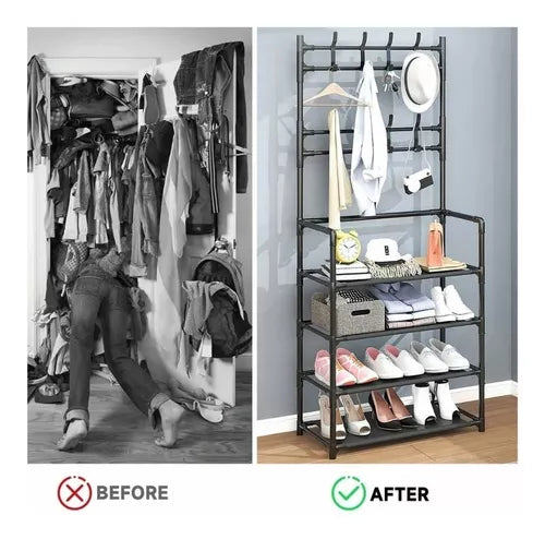 Organizador De Ropa Y Zapatos Tendedero Con Zapatero Estante