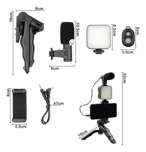 Estabilizador Soporte Celular Luz Led Micrófono + Control Color Negro AY 49