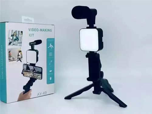 Estabilizador Soporte Celular Luz Led Micrófono + Control Color Negro AY 49