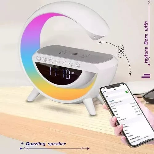Parlante Bluetooth 3 en 1 🔊💡 Lámpara + Cargador Inalámbrico