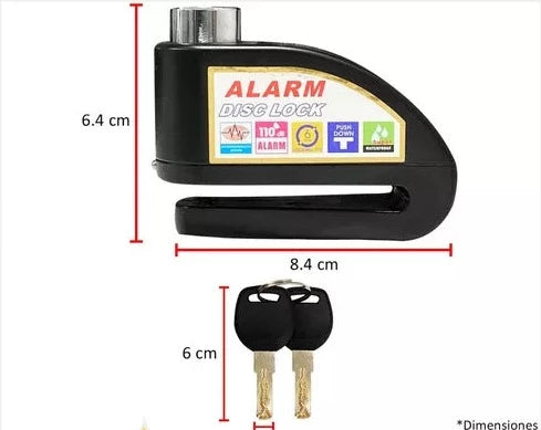 Candado Freno De Disco Con Alarma Para Moto O Bicicleta Inox