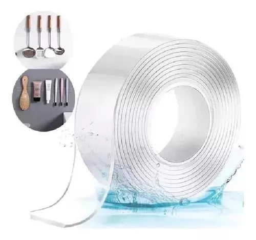 Cinta Doble Faz Adhesiva Silicona Multiusos Reutilizable 5mt Color Transparente Lisa