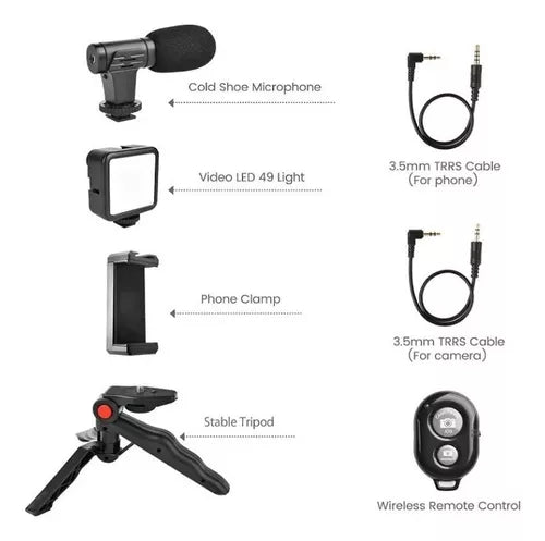 Estabilizador Soporte Celular Luz Led Micrófono + Control Color Negro AY 49