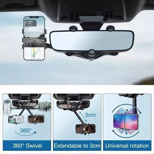 Soporte Holder Celular Espejo Retrovisor Carro Rotación 360