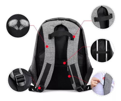Maleta Antirrobo Mochila Morral Seguridad Reflectivo Cab Usb