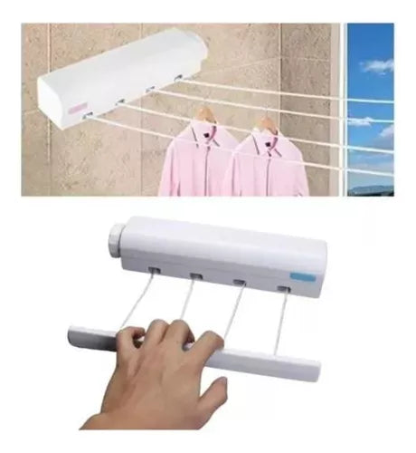 Tendedero Retráctil de Pared 🧺 Ahorra Espacio con 4 Cuerdas