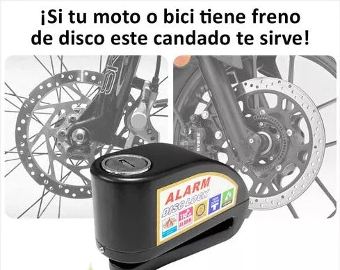 Candado Freno De Disco Con Alarma Para Moto O Bicicleta Inox