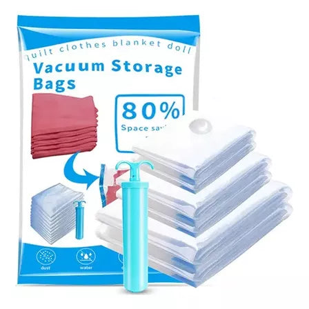 5 Bolsas De Empaque Al Vacío 70x50 + Bomba Ahorrador Espacio Lilito Hug Saver