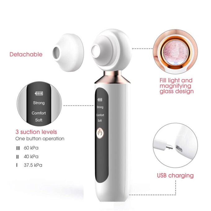 Extractor de espinillas y puntos negros recargable con lupa led