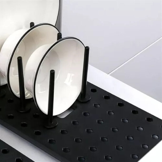 (1)Escurridor retráctil de cocina bandeja organizadora con espacio para loza ollas y vasos
