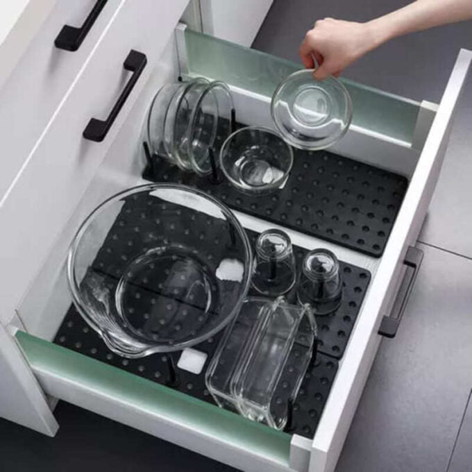 (1)Escurridor retráctil de cocina bandeja organizadora con espacio para loza ollas y vasos