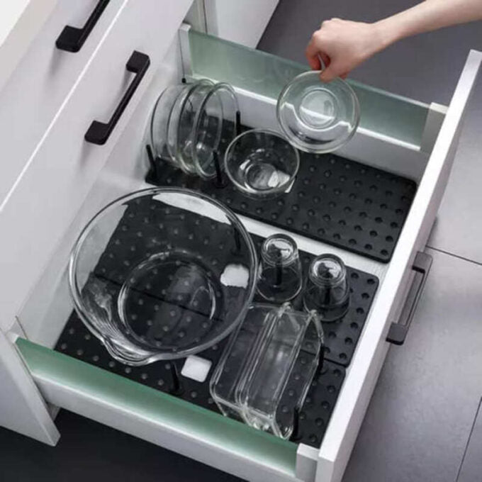 (1)Escurridor retractil de cocina bandeja organizadora con espacio para loza ollas y vasos