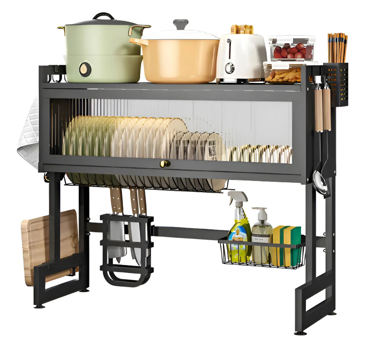 Escurridor Platos Doble Cocina Con Gabinete hogar Negro 65cm